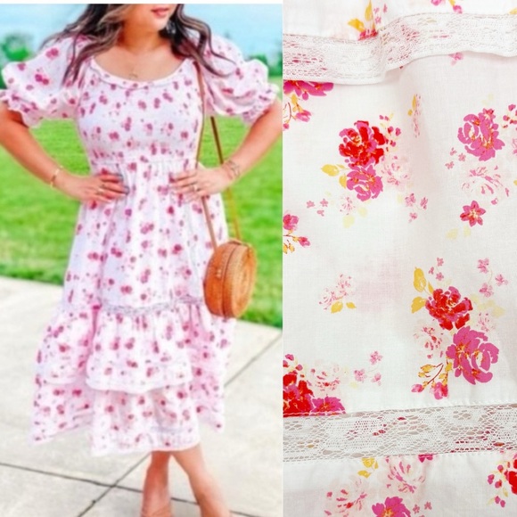 LoveShackFancy Dresses & Skirts - LoveShackFancy X Target Cosette Floral Midi Dress Smocked Cottagecore Lace Pink
